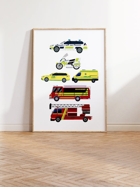 Politi, Ambulance, Brandbil - Littleposter.dk